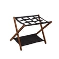 thumbnail image 2 of Bunblic Foldable Luggage Rack Bamboo Suitcase Stand,2 Tier Multifunctional with Storage Shelf Folding Luggage Stand for Guest Room Walnut color, 2 of 7