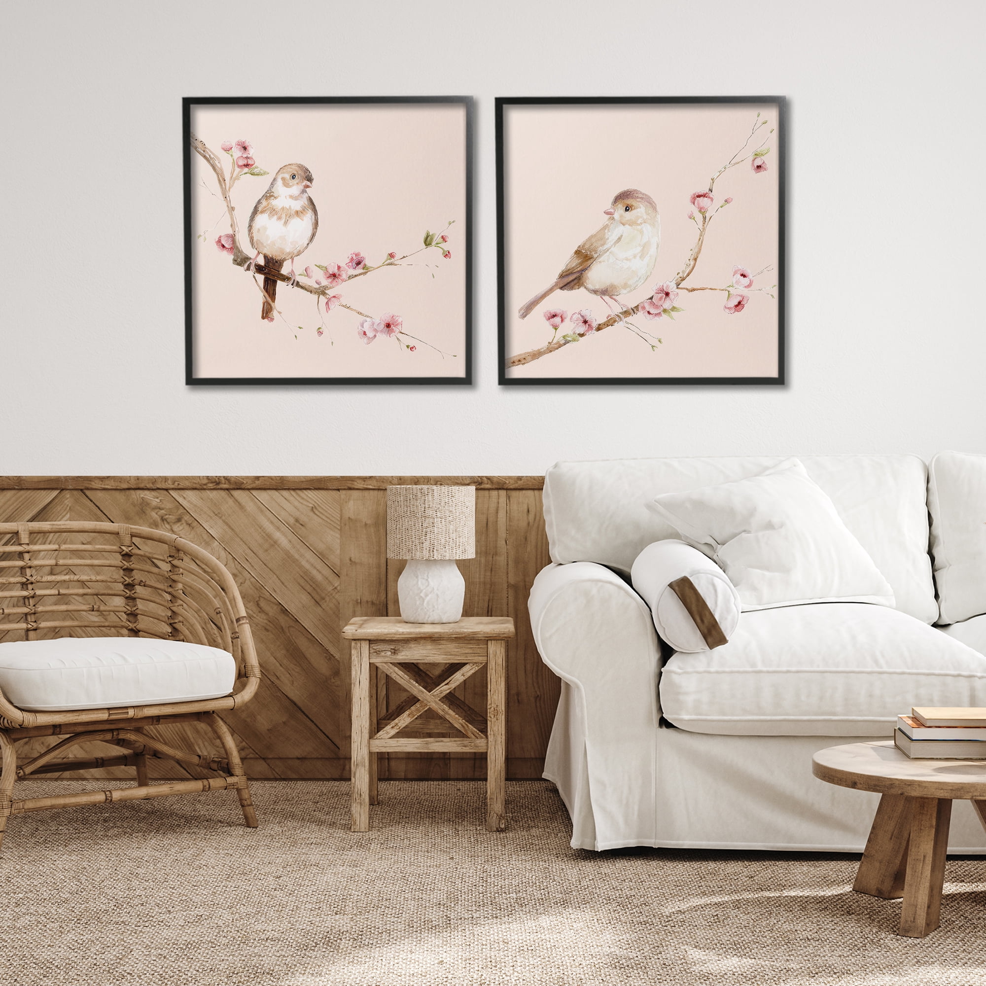 Sweetest Brown Birds Branch 2 Piece Black Framed Giclee Art Set, design by Lisa Wehmeyer