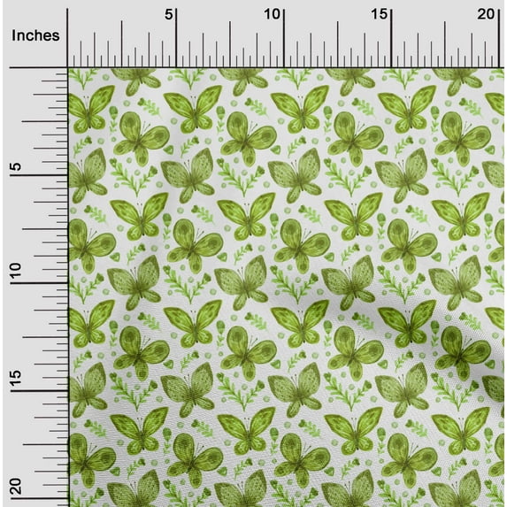 oneOone Cotton Cambric Light Green Fabric Insect & Floral Feather Dress Material Fabric Print Fabric By The Yard 56 Inch Wide