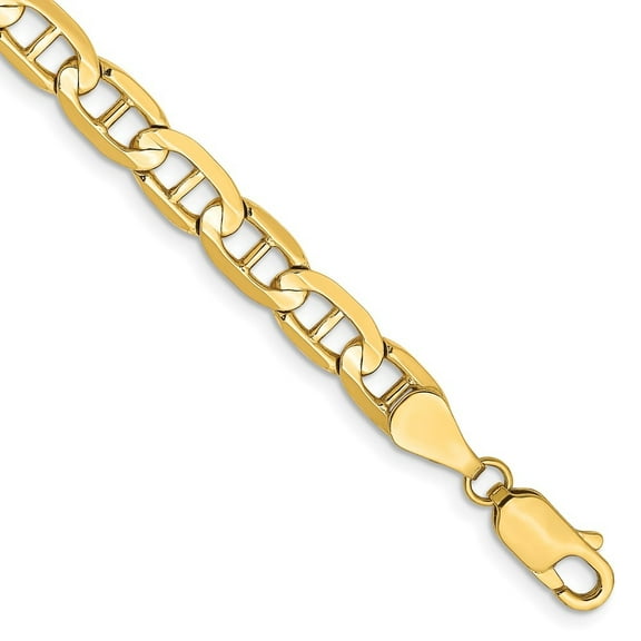 Diamond2Deal 14K Yellow Gold 5.25mm Concave Anchor Chain Bracelet for Men 7"
