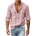 thumbnail image 2 of COSFO Men's Button Down Shirts Faux Linen Long Sleeve Casual Shirts Work Collared with Pocket Solid Classic Fit Men's Shirts, 2 of 8