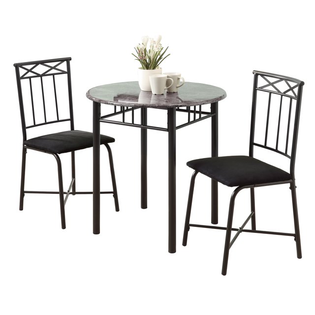 35.5" Grey Microfiber, Foam, MDF, and Charcoal Metal Three Pieces Dining Set