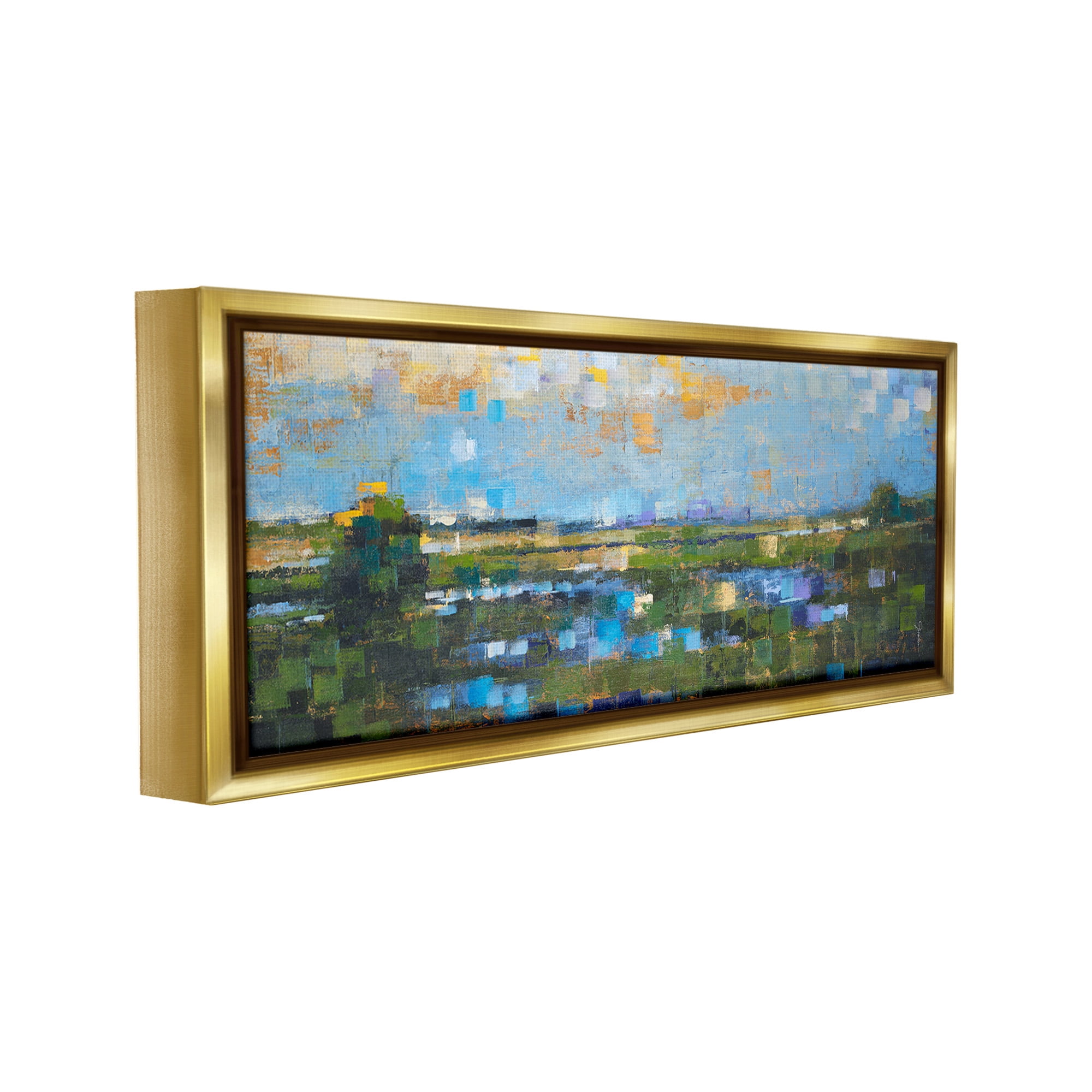 Stupell Industries Brushed River Landscape Landscape Painting Gold Floater Framed Canvas Art Print Wall Art, 25 x 11