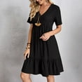 thumbnail image 2 of B91xZ Robe pour Femmes Printemps Été Profond V Cou Élégant Noeud Papillon Mini Robe, Noir M, 2 of 5