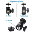 thumbnail image 2 of cam caddie 360 degree metal/steel mini ball head with lock and hot shoe adapter - most versatile ball head available with all 3 mounting options: flash shoe,   20 threaded post +  -20 socket, 2 of 2
