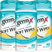 (3 pack) (3 Pack) Germ-X Hand Sanitizing Soft Cloths Wipes, 40 count