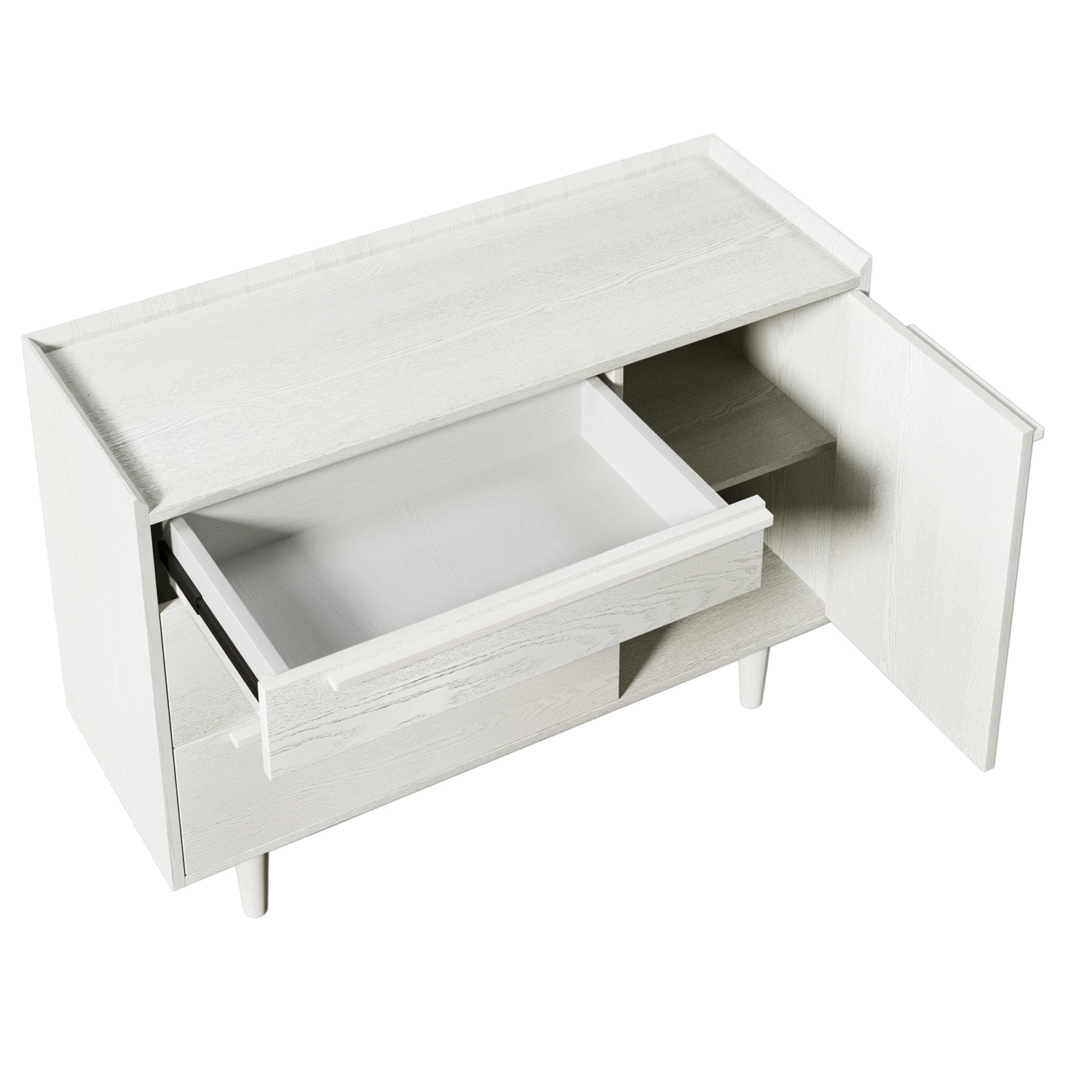 Kadyn Bedside Table, Modern Nightstand with 3-Drawer and Wood Legs, Bedside End Table for Living Room, White