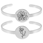 Bracelets 2 Pcs Inoxidable Joyeria Cuff Silver Month Flower Stainless Steel Miss