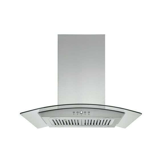 Hauslane / Chef Series IS-200 Hotte de Cuisinière Îlot Moderne 30 Pouces / Verre Trempé Contemporain / Aspiration Puissante avec Couverture Maximale, DEL et Filtres à Chicanes / Convient à un Conduit Rond de 6” Ou à la Recirculation