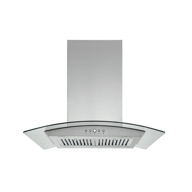 Hauslane | Chef Series IS-200 36" Modern Island Range Hood | Contemporary Tempered Glass | Powerful Suction with Maximum Coverage, LED, and Baffle Filters | Fits 6” Round Duct or Recirculation