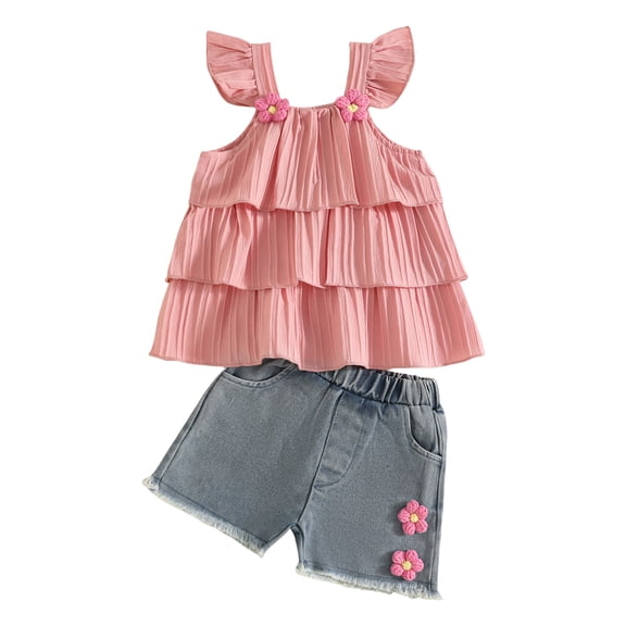 Cathalem Toddler Girl Clothes Baby Summer Fly Sleeve Layered Ruffle Shorts Floral Outfit Girls Clothing