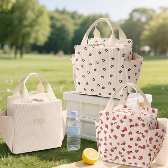 Leodye Lunch Bag for Women Men Cute Corduroy Lunch Tote Bags Reusable Insulated Lunch Box Large Capacity Reusable Insulated Cooler for Work Picnic Or Travel for kitchen decor
