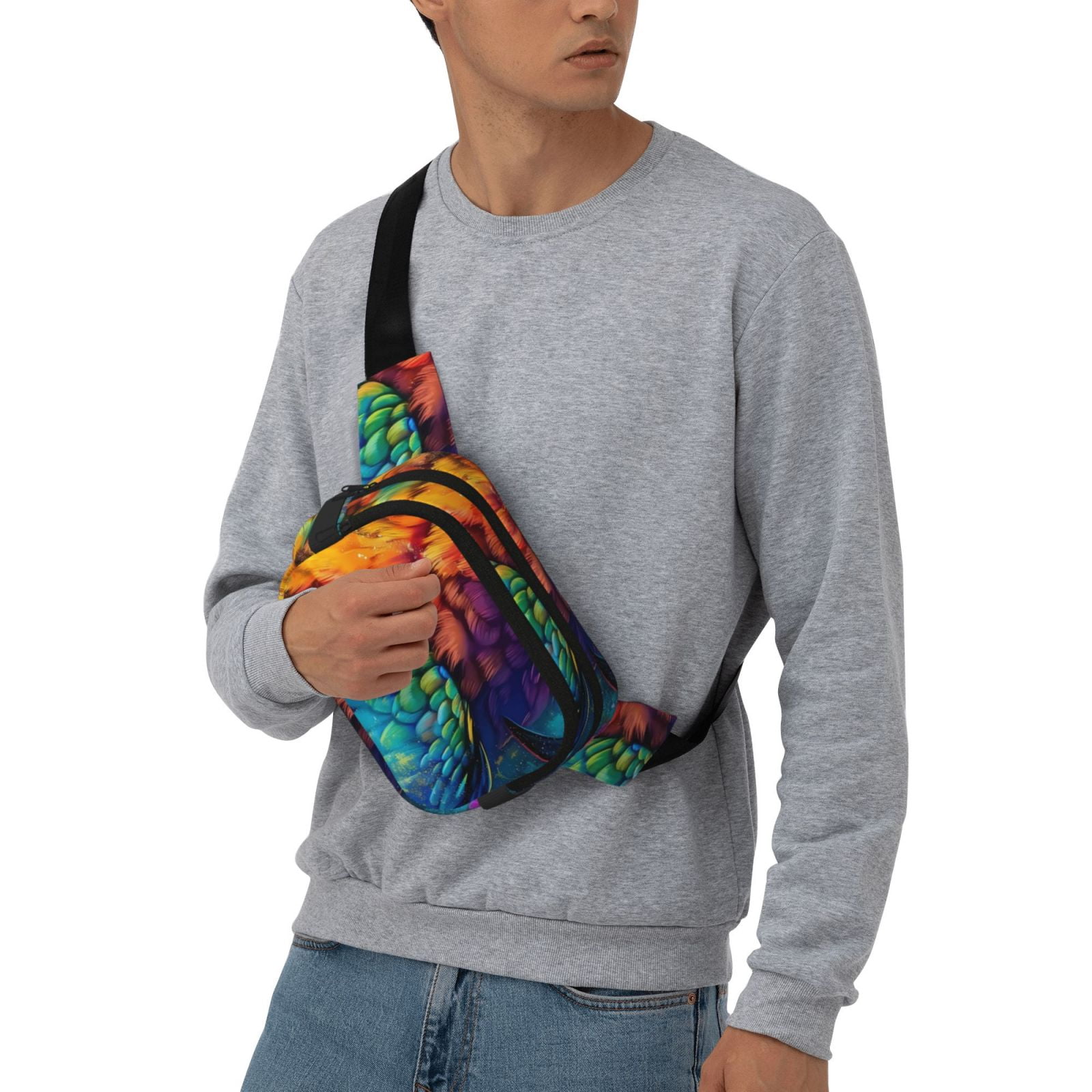 Picia Colorful Parrot Jungle Dream Print Square Double-Layer Waist Bag Mini Adjustable Waist Belt Bag Exercise Running Travel Hiking