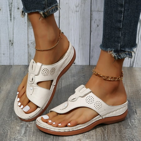 

Women Orthopedic Roman Slippers Lightweight Flats Clip Toe Arch Support Sandals for Daily Wear Shopping 39 Beige