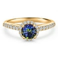 thumbnail image 3 of Gem Stone King 10K Yellow Gold Blue Mystic Topaz and Lab Grown Diamond Engagement Ring for Women | 1.31 Cttw | Round 6MM | Gemstone November Birthstone | Size 9, 3 of 6