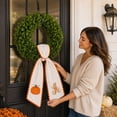thumbnail image 4 of Clearance Gunhay Fall Pumpkin Monogram Wreath Sash, 50" Halloween Pumpkin Wreath Sash Fall Thanksgiving Bow Farmhouse Ribbon, Soft Cotton Feel Fabric Raised Embroidery Scalloped Trim Fall Seasonal, A, 4 of 6