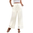 thumbnail image 2 of Womens Solid Color Casual Straight Leg Elastic Waist Pants Comfortable Trousers Cream White L, 2 of 9