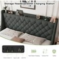 thumbnail image 4 of Feonase King Size Bed Frame with 4 Storage Drawers, Upholstered Storage Bed with Charging Station, Tufted Wingback Headboard, No Box Spring Needed, Dark Grey, 4 of 7