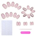 thumbnail image 1 of 24 piezas de uñas postizas cortas con punta francesa y forma de almendra, uñas postizas con purpurina rosa brillante y pegatinas de pegamento, uñas acrílicas ovaladas de cobertura completa con, 1 of 5