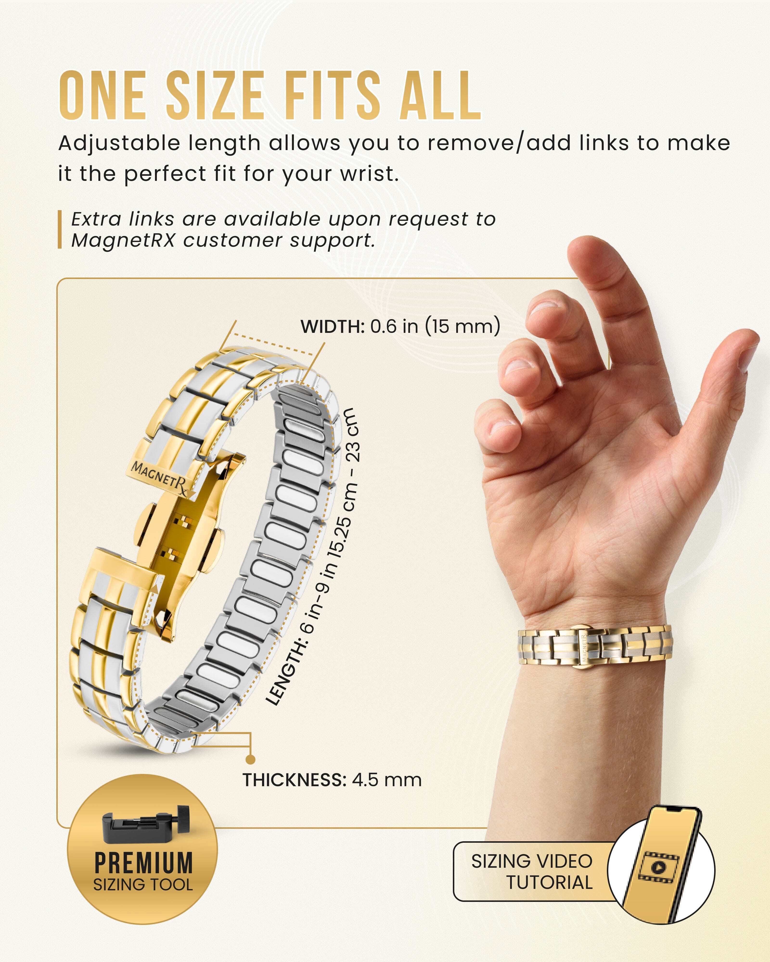 MagnetRX Bracelets for Men — EllipseMAX Designed in USA & Patent Pending — Premium Titanium Mens Bracelet & Adjustable Length (Silver/Gold)