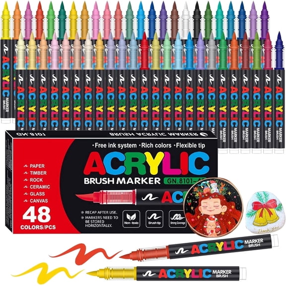 48 Colors Acrylic Paint Markers, Soft Brush Tip Pens and Markers, Acrylic Paint Pens for Wood, Rock, Glass, Wood, Coloring Books – Classroom  Art Supplies Gift – Teacher Appreciation Gift
