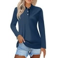 thumbnail image 2 of Women's Long Sleeve Polo Shirts Casual Color Block V Neck Tops Fall Collar Ladies Tunics Tees Navy XL, 2 of 5