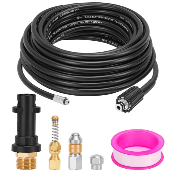 50FT Sewer Jetter Hose Kit,5800PSI High Pressure Drain Cleaning Tool for Gas Electric Pressure Washers