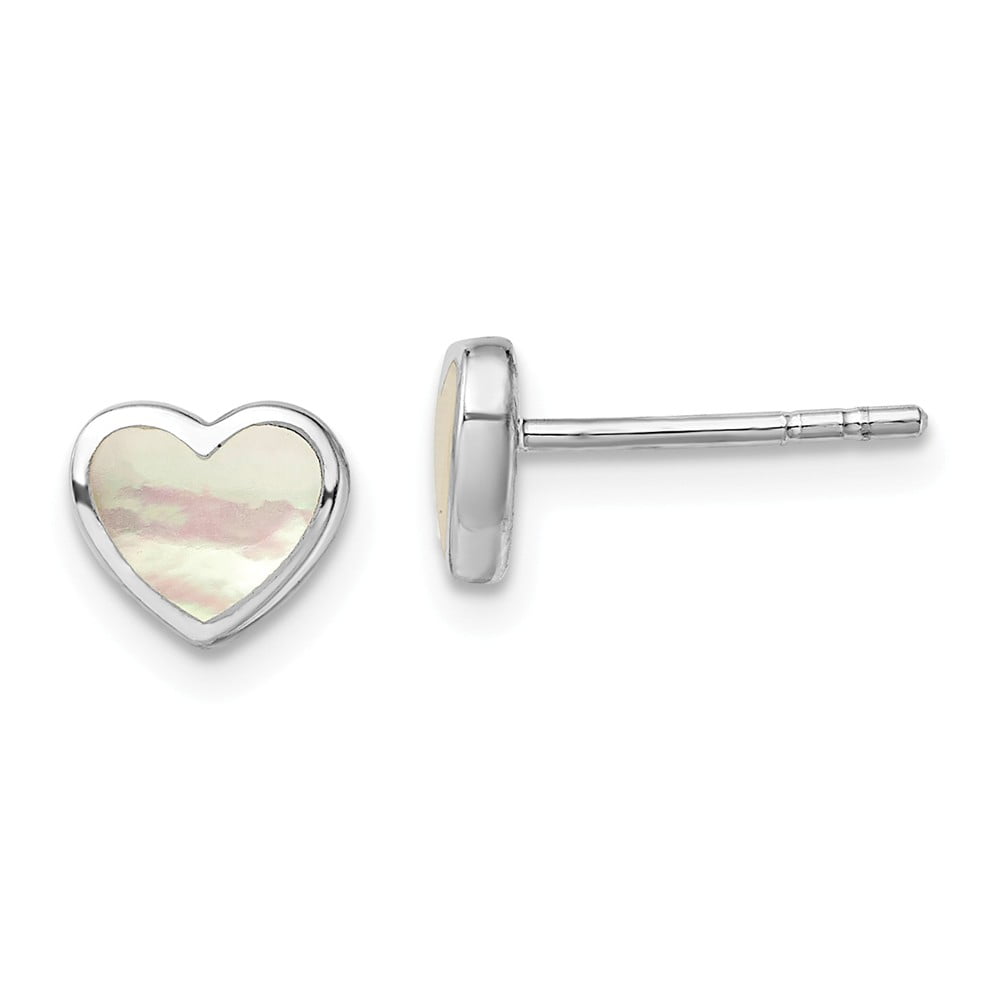 Diamond2Deal 925 Sterling Silver Rhodium Plated Heart Post Earrings