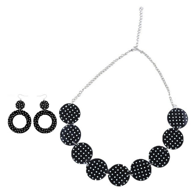 Conjunto de aretes y collar de diseño de los años 50 Conjunto de joyas para mujer Decoración casual Blanco y Negro