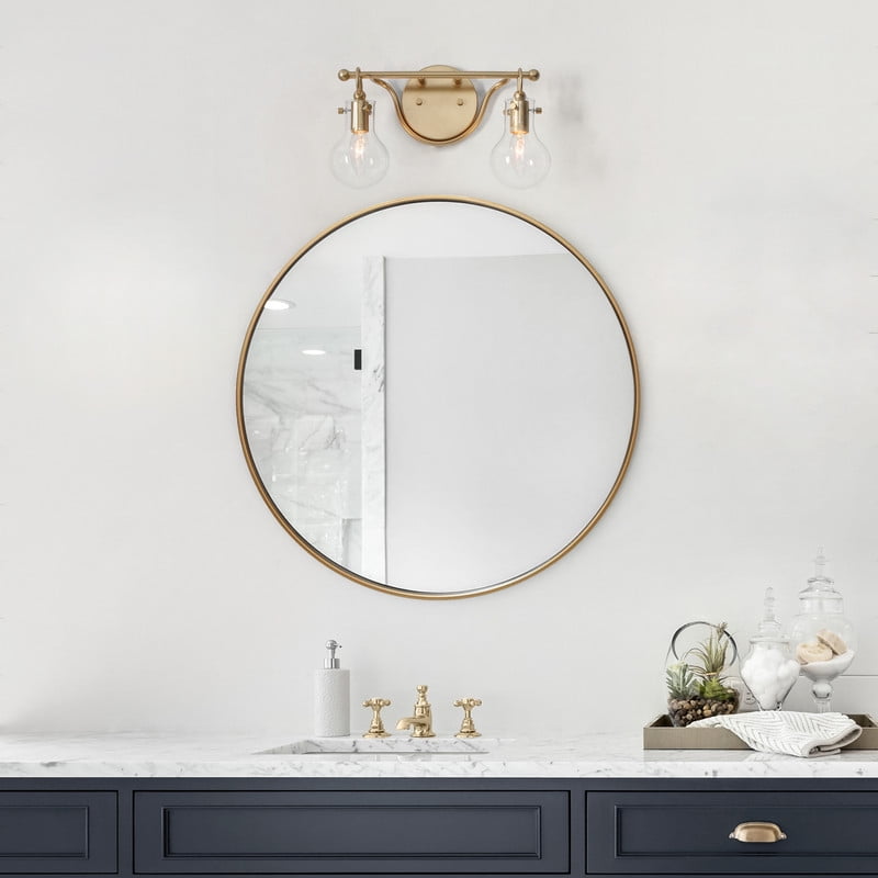 LNC 2-Light Gold Round Clear Glass Modern Bathroom Vanity Lighting Fixutre,14"Lx8"Hx4.5"D