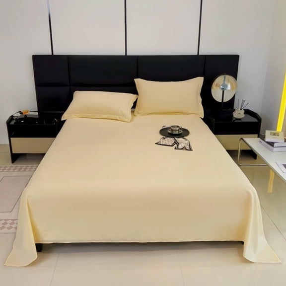 XIAOLE Flat Sheet Brushed Microfiber Bed Top Sheet Waterproof Bedding Flat Sheet Solid Color 90.5x98.5in Queen King Size Sheet ,Luxury&Soft Bed Sheet, Skin Friendly (Yellow)