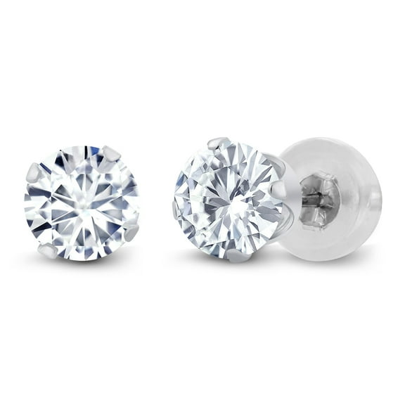 Gem Stone King 14K White Gold Moissanite Stud Earrings for Women Men (1.00 Cttw, Round 5MM)