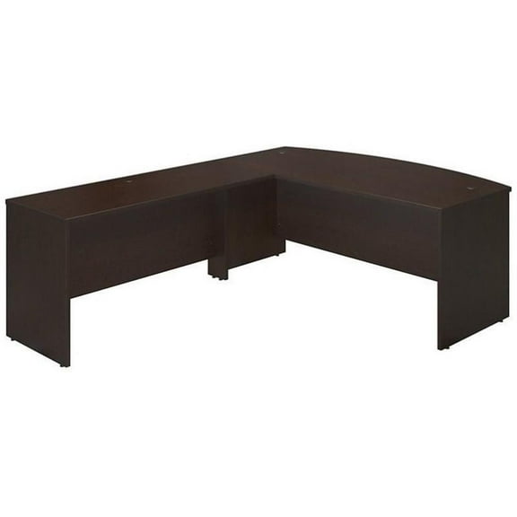 Pemberly Row 72W Bow Front L Desk with 60W Return in Mocha Cherry