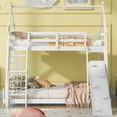 thumbnail image 2 of Tcbosik Twin over Queen Size House Bunk Bed Wooden Bed Frame with Climbing Nets and Climbing Ramp, White, 2 of 8