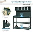 thumbnail image 4 of 65" Large Wooden Farmhouse Rustic Outdoor Potting Bench Table, Patio Workstation, Garden Potting Bench with 4 Storage Shelves and Side Hook, Forest Green, 4 of 18