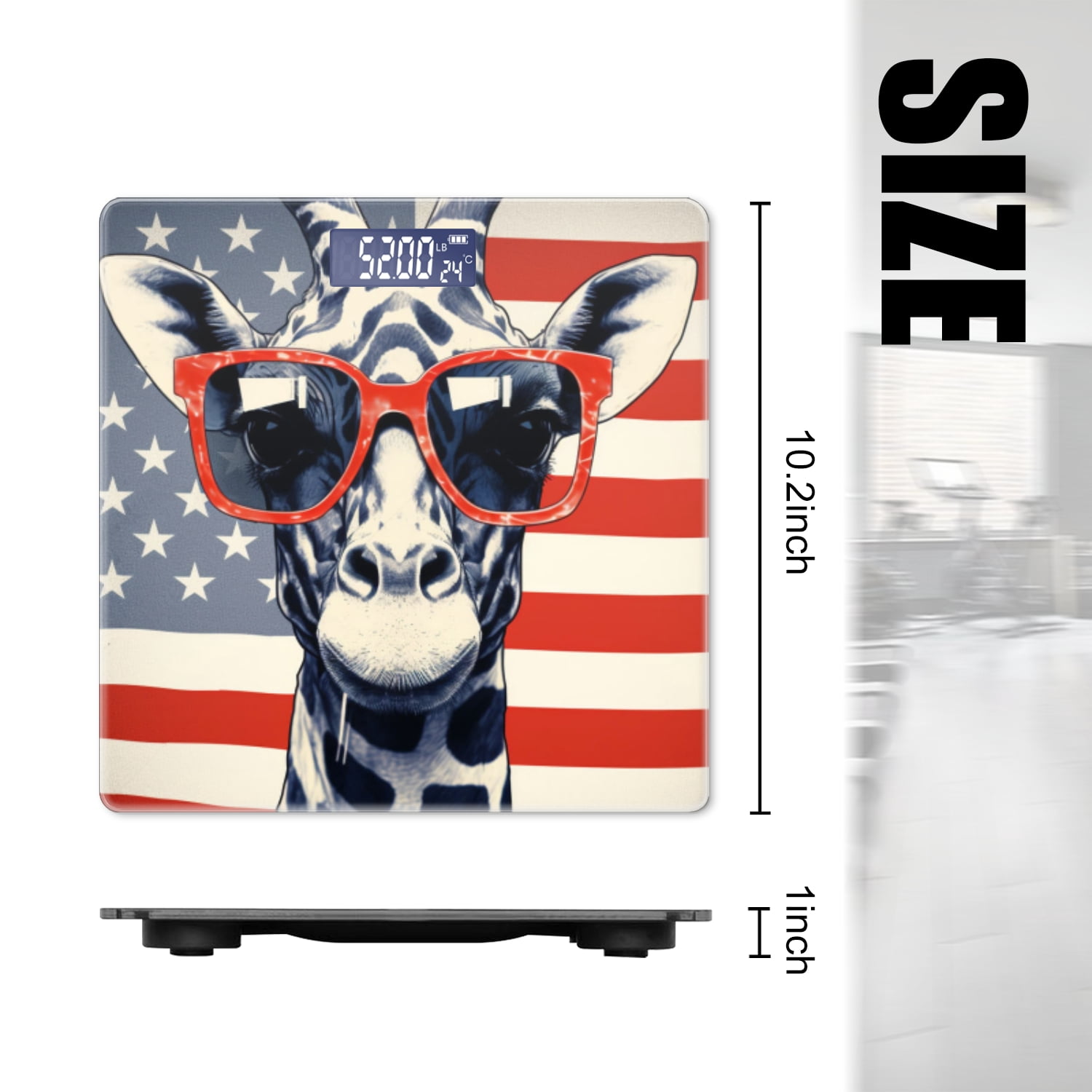 High Precision Body Weight Scale Smart Bathroom Scales with Large LCD Display(400lbs),Decorative for Bedroom-Giraffe Wearing Red Glasses In Front Of American Flag