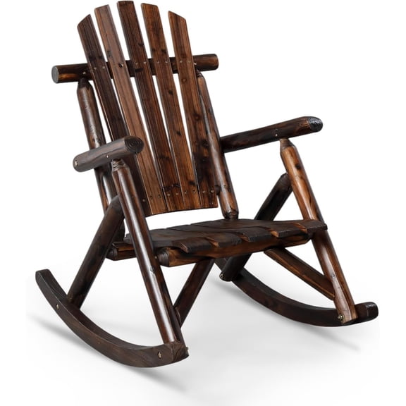 Neatifyes Wooden Rocking Chair, Fir Log Adirondack Rocker, Outdoor Wood Accent Furniture Lounge Chairs for Garden Patio Backyard Porch (Dark Brown)
