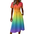 thumbnail image 5 of Minjewel Women's Gradient Mini Dress with V-Neck Short Sleeve - Ombre Summer Dress, Loose Flowy Beach Party Outfit, Comfy Vacation Top,Multicolor,2XL, 5 of 6