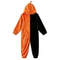 thumbnail image 5 of ZHOGXU Halloween Pumpkin Face Print Jumpsuit Unisex Color Block Hooded Bodysuit Cozy Casual Pajamas Sleepwear,Orange,M, 5 of 6