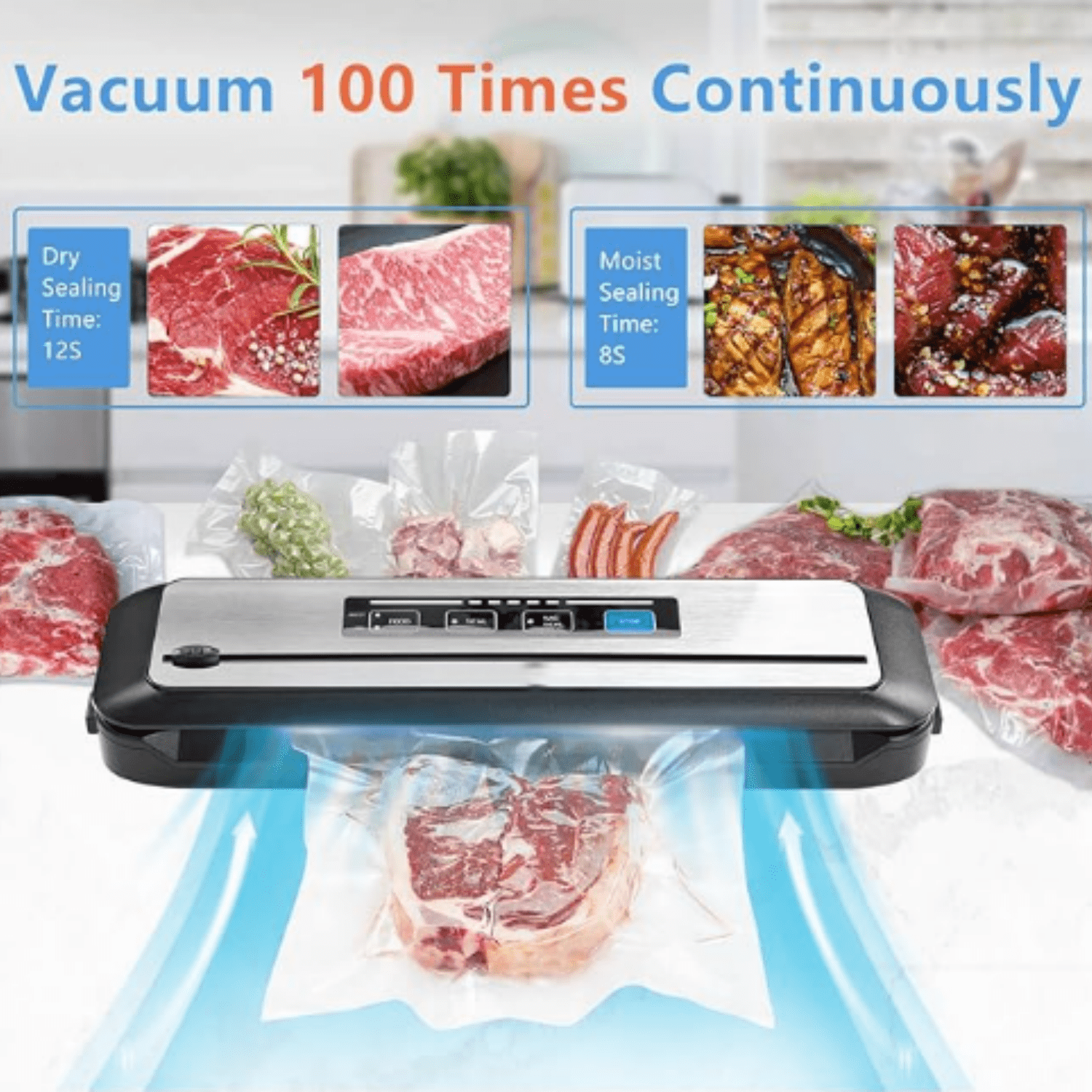 Vacuum Sealer Machine with Starter Kit, Automatic PowerVac Air Sealing Machine for Food Preservation, Dry & Moist Sealing Modes,Built-in Cutter,Easy Cleaning Storage