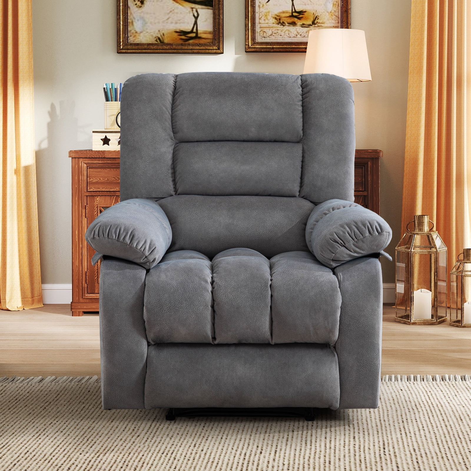 Bonzy Home Manual Recliner Chair with Massage and Heat Overstuffed Fabric Metal frame Manual Reclining Chair Sofa for Living Room