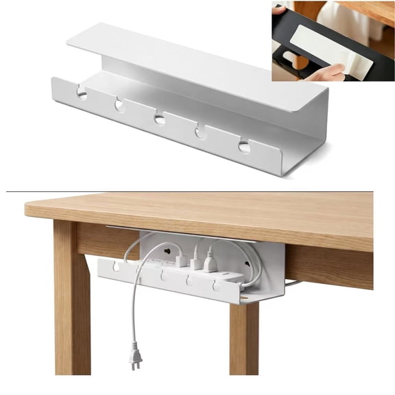 renyuanyuan Under Desk Cable Management Tray, Self-Adhesive Cord Organizer with Storage Rack