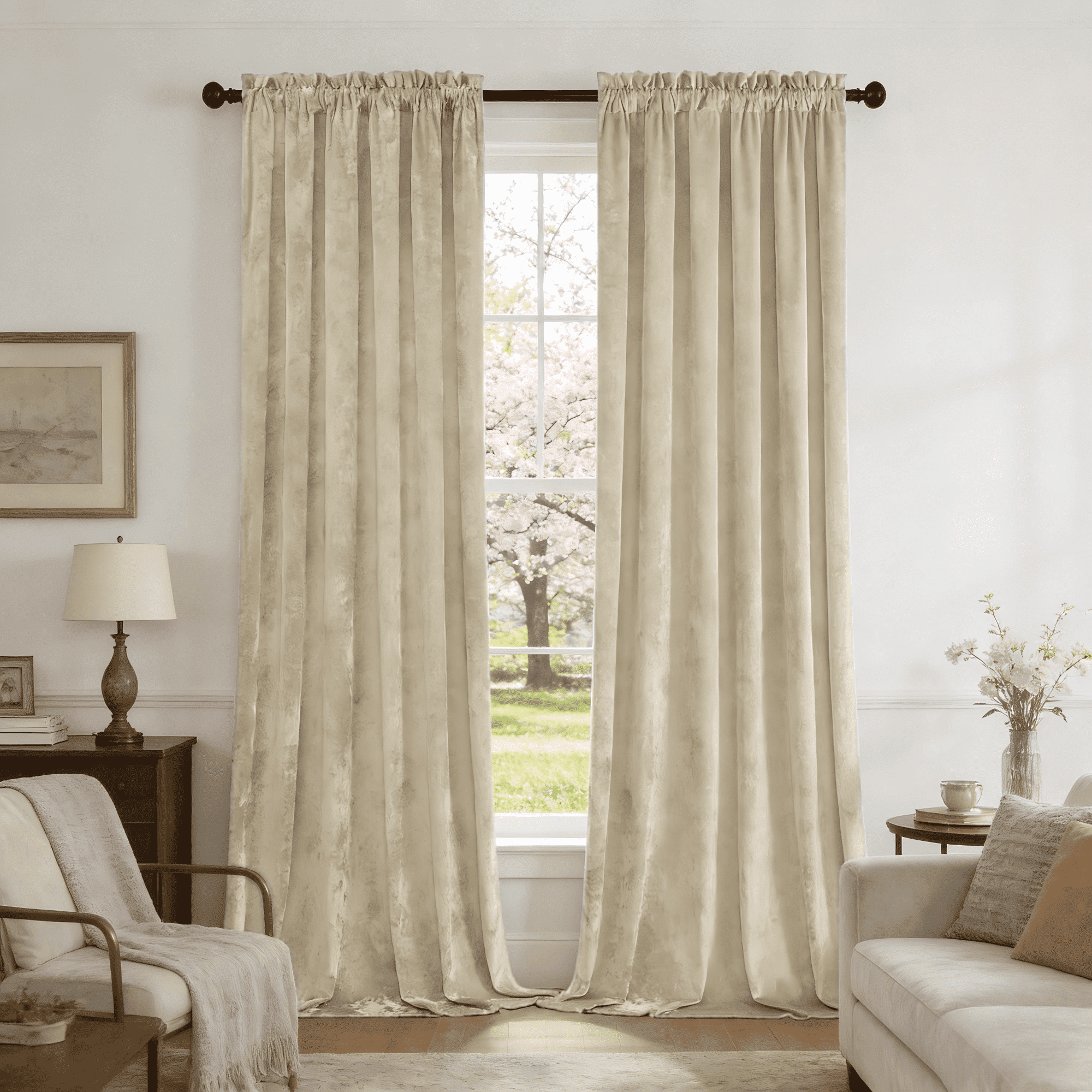 SNITIE Crushed Velvet Rod Pocket Curtains, 2 Panels Luxurious Thermal Insulated Soundproof Drapes, Soft Durable Light-Filtering Window Treatments for Living Room Bedroom