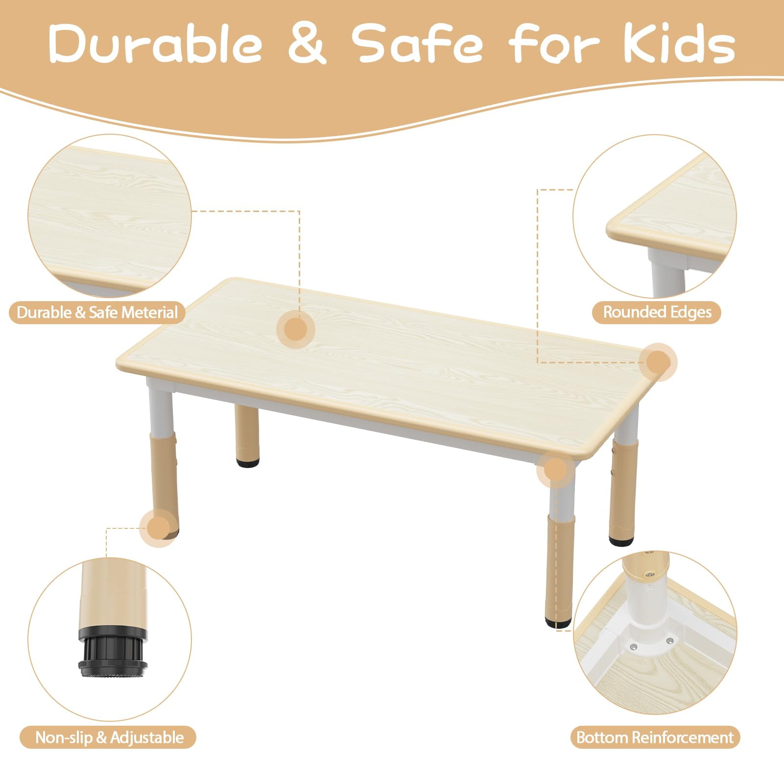 Huisuilinss Kids Table and 4 Chairs Set,Height Adjustable Toddler Table and Chair Set, Graffiti Desktop, Multifunctional Toddler Table for Reading, Drawing, Eating, for Ages Over 3, 23.6''Wx47.2''L