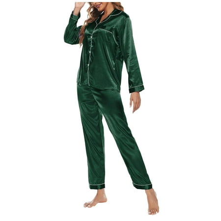 

Mrat Pajama Sets 2 Piece Pajamas Silk Sleepwear Ladies Fashion Home Wear Pajamas Ladies Two-Piece Suit Long Sleeve Pants Pajama Set Homewear Cute Short Sleeve Sleepwear
