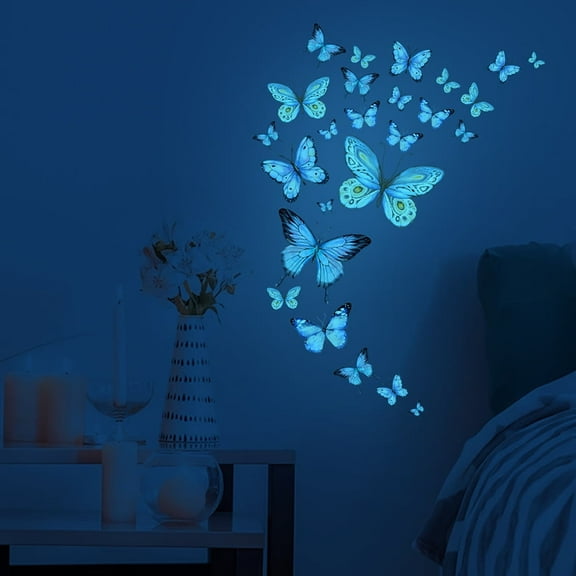 Glow in The Dark Butterfly Wall Decals,Glowing Luminous Butterfly Wall Stickers Blue Removable self-Adhesive Butterfly Decals for Girls Bedroom Kids Baby Nursery Living Room Decoration