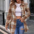 thumbnail image 2 of UVEASISHA Ladies Shacket Jacket Fall Business Casual Plaid Shirts Lightweight Long Sleeve Button Down Shirt Jackets with PocketsKhaki M, 2 of 6