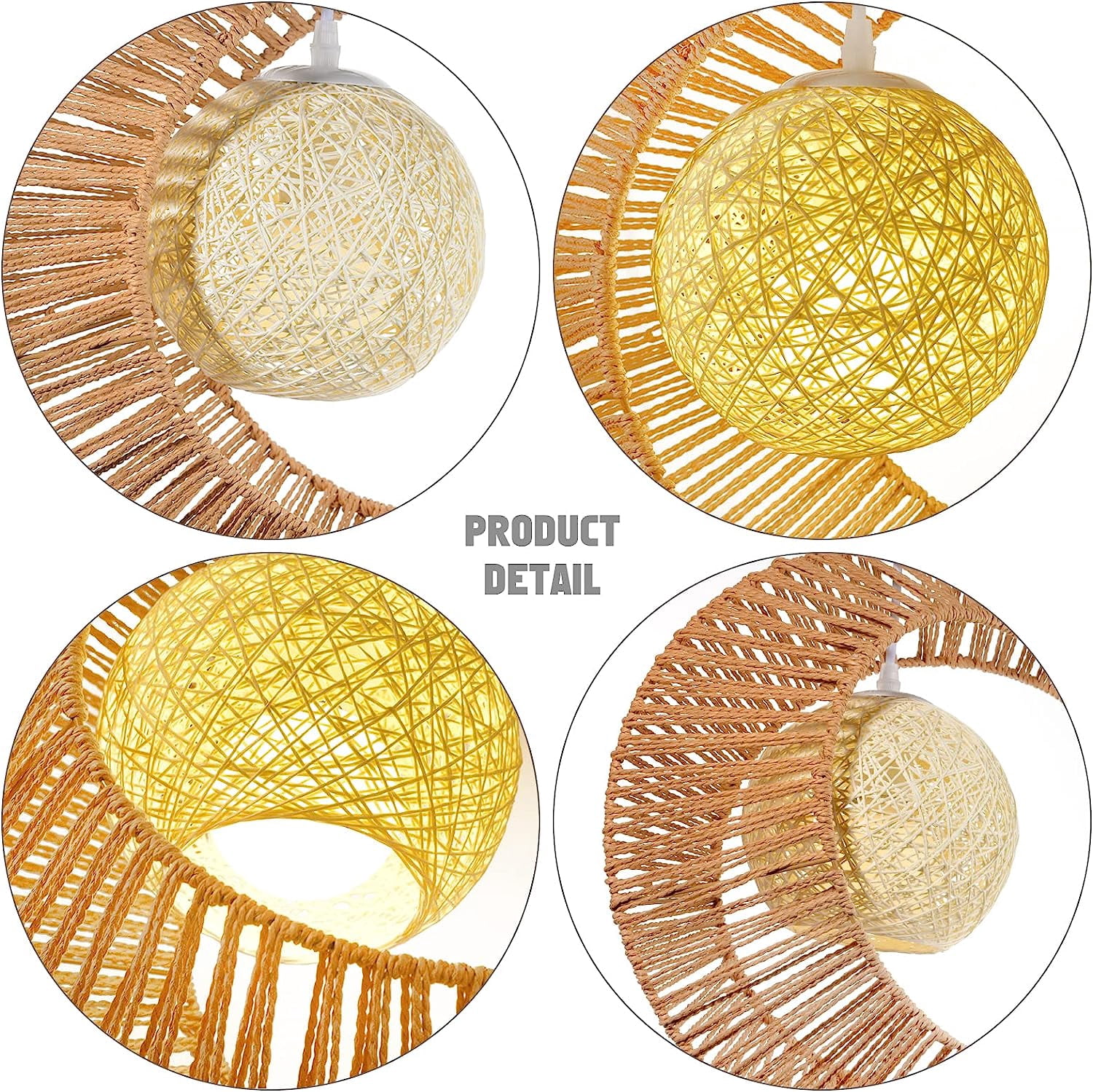 Arturesthome Modern Moon Shape Pendant Lamp Hand Woven Chandelier Ceiling Light Wicker Pendant Lights Fixture for Child Bedroom Home Decor