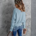 thumbnail image 5 of Women's Fashion Tassel Ripped Solid Color Knitted Round Neck Pullover Sweater for Fall and Winter, Stylish and Unique, Perfect for Fashionable Wear,Light Blue,Size M, 5 of 7