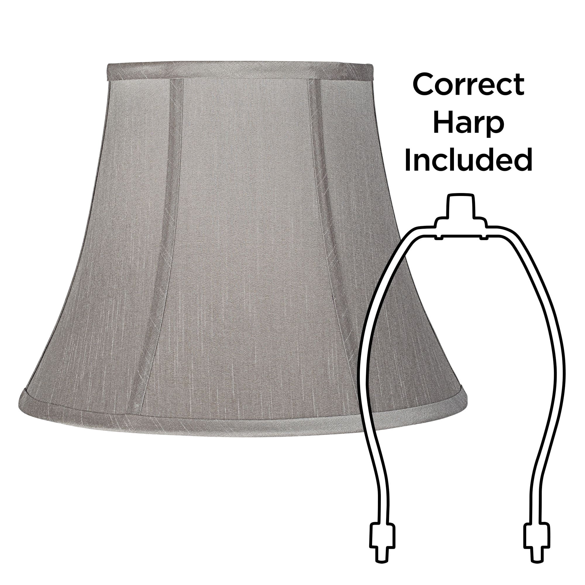 Springcrest Pewter Gray Medium Bell Lamp Shade 8" Top x 14" Bottom x 11" Slant x 10.5" High (Spider) Replacement with Harp and Finial
